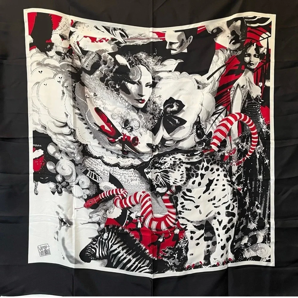 Elegant Black and Red Silk Scarf